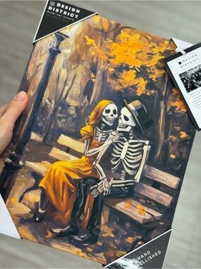 Design District Skeleton Couple Canvas Art - Orange